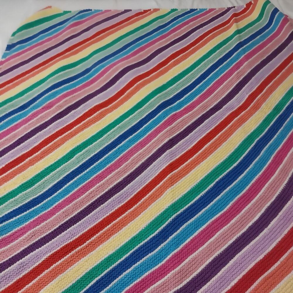 Handmade Knitted Rainbow Throw Blanket